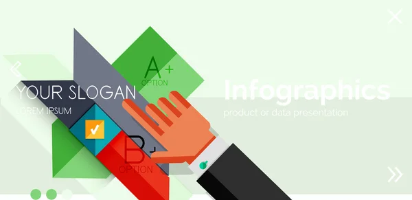 Infographic platt design banner med händer — Stock vektor
