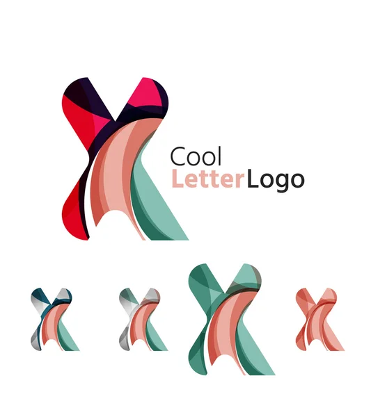 Set of abstract X letter company logos. Business icons, overlapping flowing waves — Stock Vector
