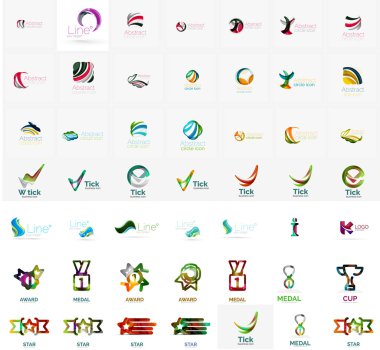 Büyük kurumsal şirketin logosu koleksiyonu. Evrensel simgesi için çeşitli fikirler seti