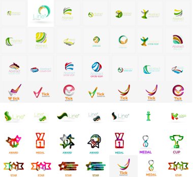 Büyük kurumsal şirketin logosu koleksiyonu. Evrensel simgesi için çeşitli fikirler seti