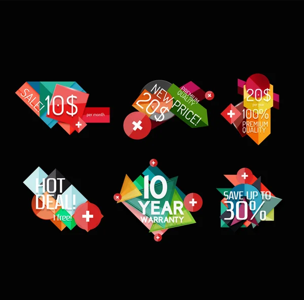 Set etiketten, stickers, banners, insignes en elementen te koop — Stockvector