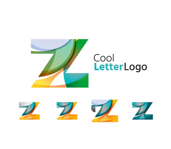 Absztrakt Z betű cégemblémák készlete. Üzleti ikonok, egymást átfedő áramló hullámok — Stock Vector