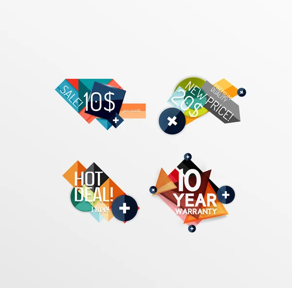 Set etiketten, stickers, banners, insignes en elementen te koop — Stockvector