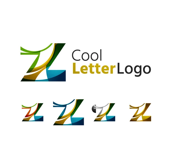 Set of abstract Z letter company logos. Business icons, overlapping flowing waves — Stock Vector