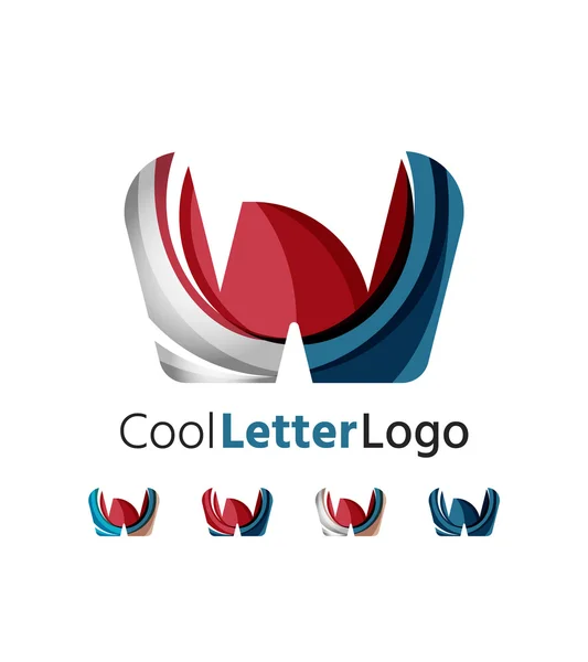 Set of abstract W letter company logos. Business icons, overlapping flowing waves — Stock Vector