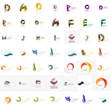 Büyük kurumsal şirketin logosu koleksiyonu. Evrensel simgesi için çeşitli fikirler seti