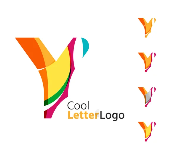 Set of abstract Y letter company logos. Business icons, overlapping flowing waves — Stock Vector