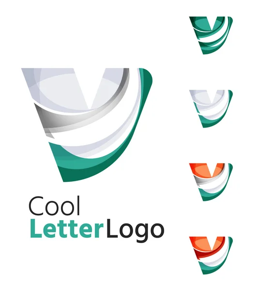 Set of abstract V letter company logos. Business icons, overlapping flowing waves — Stock Vector