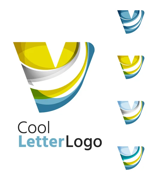 Σύνολο αφηρημένη λογότυπα εταιρειών γράμμα V. Εικόνες επιχειρήσεων, επικάλυψη ρέοντας κύματα — Διανυσματικό Αρχείο