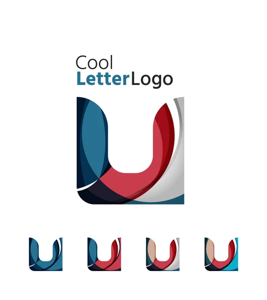 Set of abstract U letter company logos. Business icons, overlapping flowing waves — Stock Vector