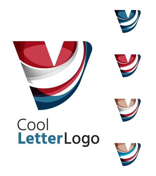 Conjunto de logotipos abstractos de la empresa V carta. Iconos de negocios, olas que se superponen — Archivo Imágenes Vectoriales