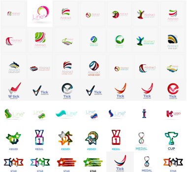 Büyük kurumsal şirketin logosu koleksiyonu. Evrensel simgesi için çeşitli fikirler seti