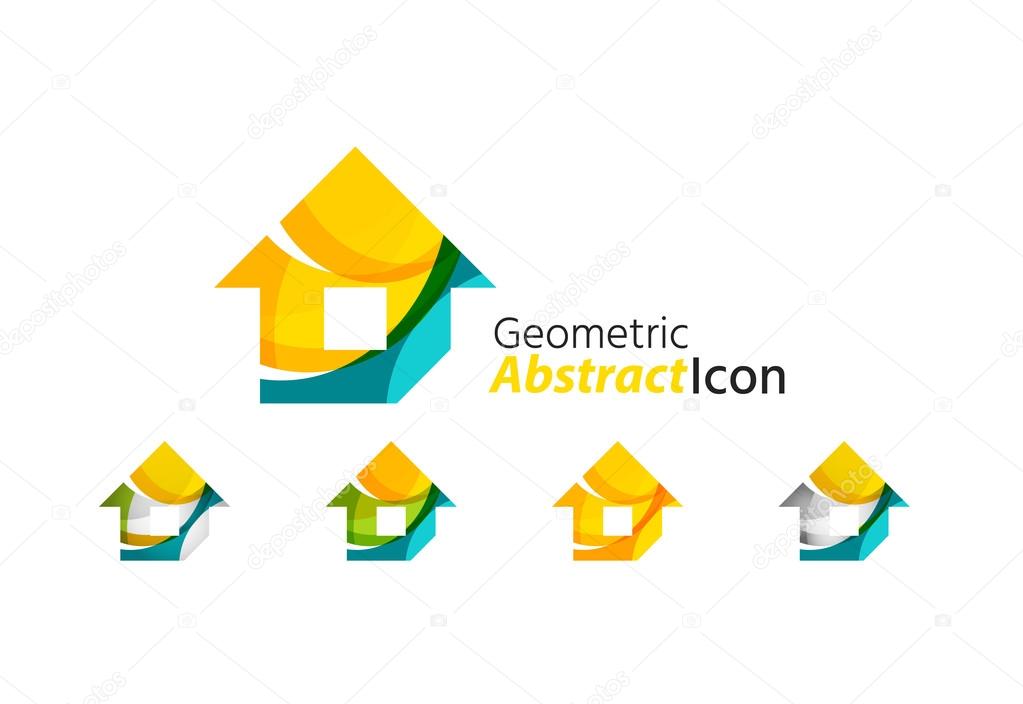 Set of abstract geometric company logo home, house, building. Vector illustration of universal shape concept made of various wave overlapping elements