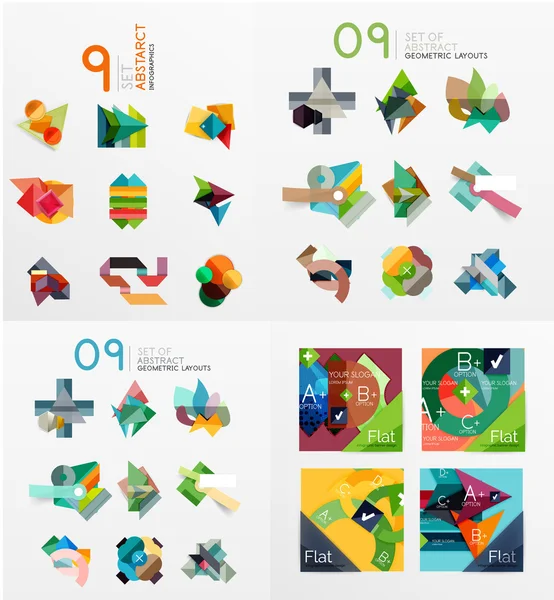 Modernos templos de design geométrico, diagrama universal, banner, opções de número, layout de fluxo de trabalho, etapas, elementos da web —  Vetores de Stock