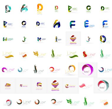 Büyük kurumsal şirketin logosu koleksiyonu. Evrensel simgesi için çeşitli fikirler seti