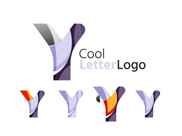 Set van abstracte Y brief bedrijfslogo. Pictogrammen bedrijfs, overlappende vloeiende golven — Stockvector