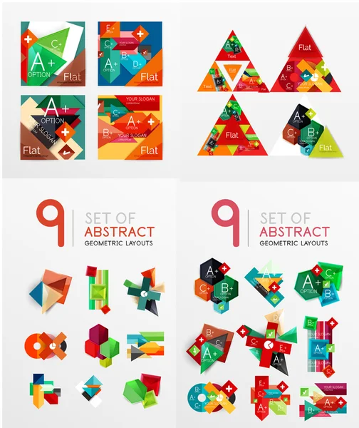 Modernos templos de design geométrico, diagrama universal, banner, opções de número, layout de fluxo de trabalho, etapas, elementos da web —  Vetores de Stock