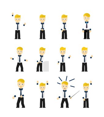 İşadamları beyaz izole pozlar karakter