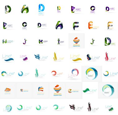 Büyük kurumsal şirketin logosu koleksiyonu. Evrensel simgesi için çeşitli fikirler seti