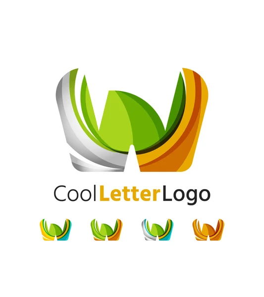 Σύνολο αφηρημένη W επιστολή λογότυπα εταιρειών. Εικόνες επιχειρήσεων, επικάλυψη ρέοντας κύματα — Διανυσματικό Αρχείο