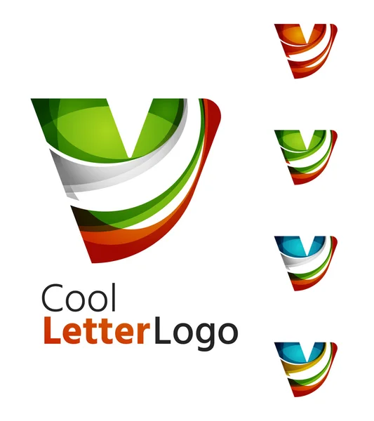 Набір абстрактних V-літерних логотипів компанії. Ділові іконки, що перекриваються потоковими хвилями — стоковий вектор
