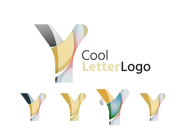 Set van abstracte Y brief bedrijfslogo. Pictogrammen bedrijfs, overlappende vloeiende golven — Stockvector