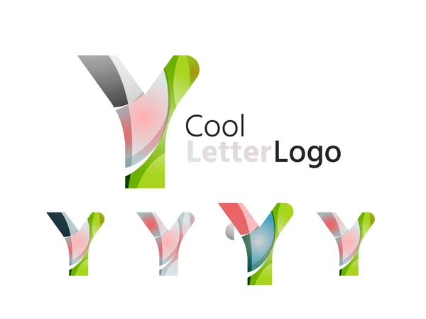 设置的抽象 Y 信公司徽标。业务图标，重叠流动波 — 图库矢量图片