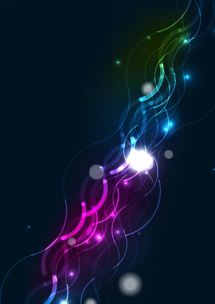 Abstract wave color glowing lines in dark space with stars and light effects — Stock Vector