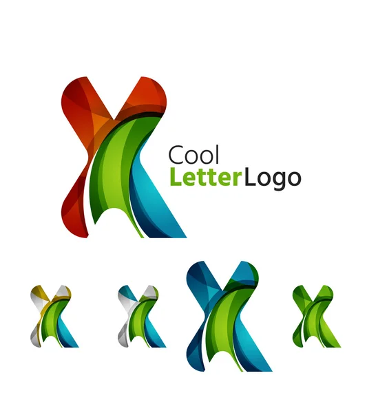 Set of abstract X letter company logos. Business icons, overlapping flowing waves — Stock Vector