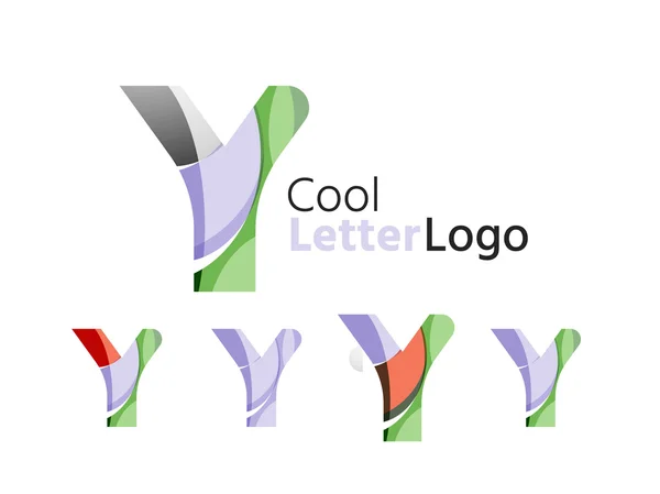 Set of abstract Y letter company logos. Business icons, overlapping flowing waves — Stock Vector