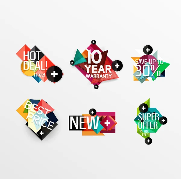 Set etiketten, stickers, banners, insignes en elementen te koop — Stockvector