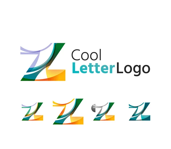 Set of abstract Z letter company logos. Business icons, overlapping flowing waves — Stock Vector