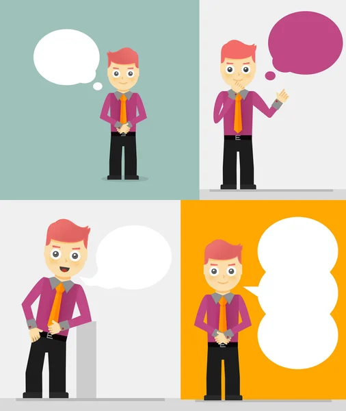 Set of young businessmen with speech bubbles. — Stock Vector