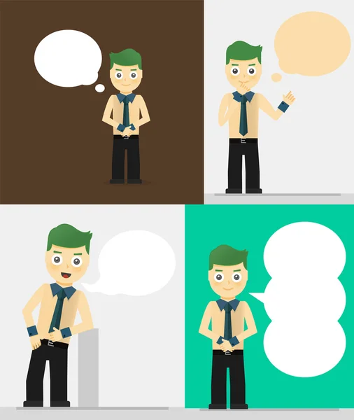 Set of young businessmen with speech bubbles. — Stock Vector