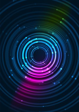 Satırları yıldız ve ışık efektleri - fütüristik daire ile karanlık uzayda parlayan renk