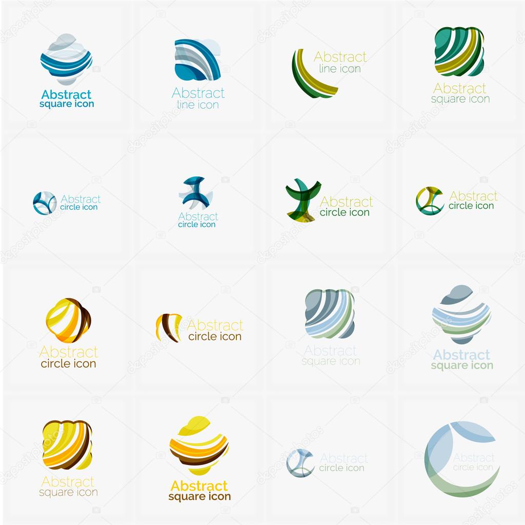 Set of swirl, wave lines, circle logo icons. Business emblems. Isolated on white. Universal for any idea or brand