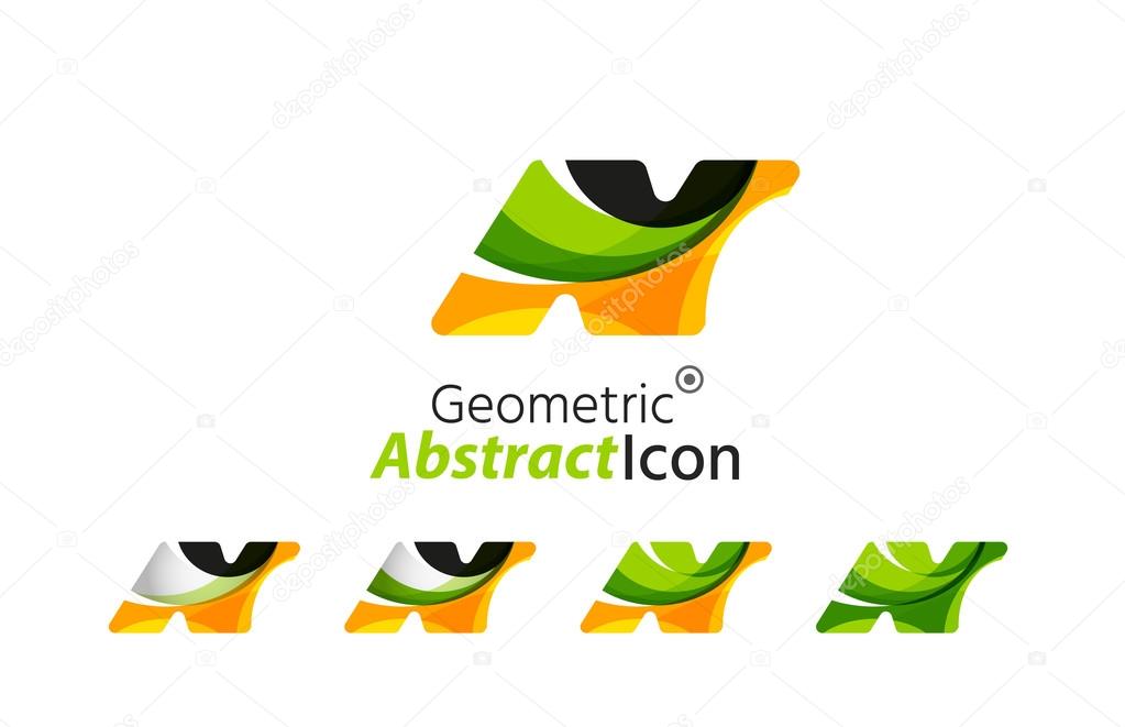 Set of abstract geometric company logo N letters. Vector illustration of universal shape concept made of various wave overlapping elements