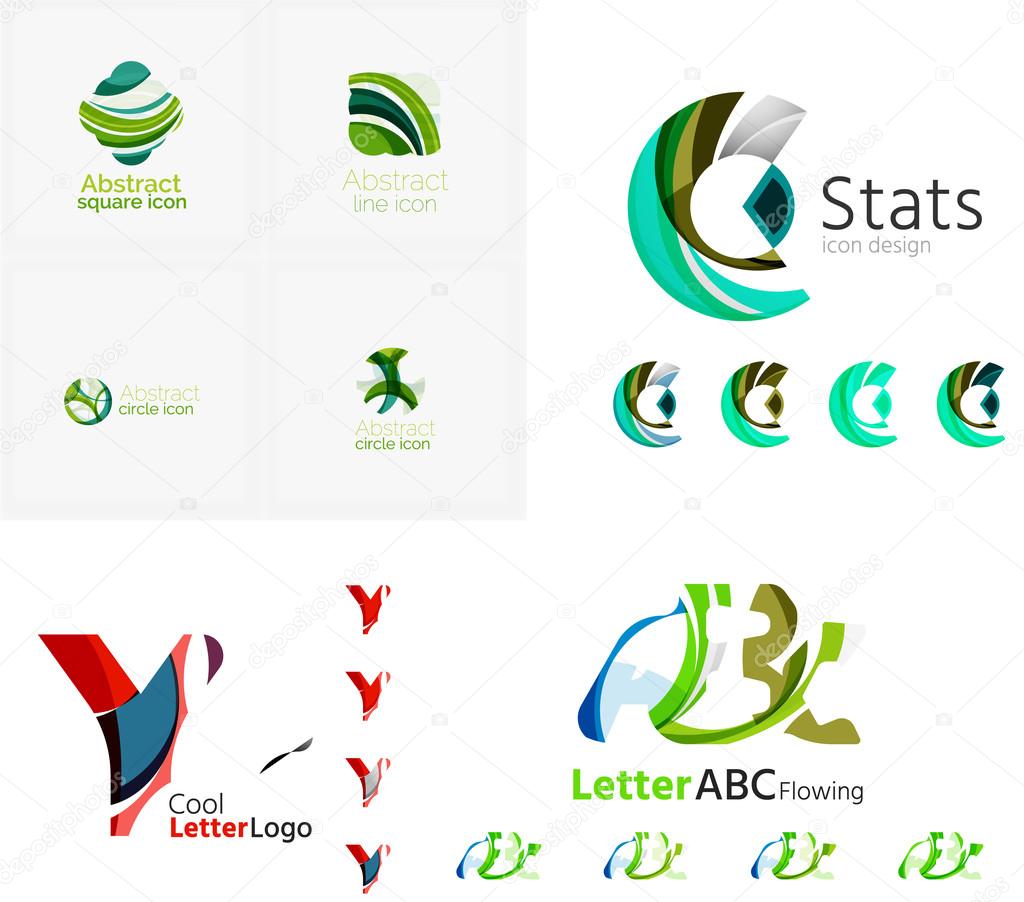 Letter business emblems, icon set. Design made of abstract overlapping geometric flowing shapes