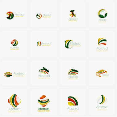 Hafif soyut geometrik ticari şirket logoları kümesi. Temiz modern tasarım öğeleri akan,