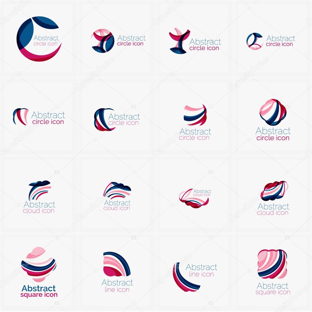 Set of light abstract geometric business company logos. Clean modern design, flowing elements