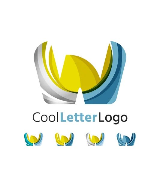 Conjunto de logos abstractos de W letter company. Iconos de negocios, olas que se superponen — Archivo Imágenes Vectoriales