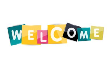 Welcome word with each letter on separate square plate
