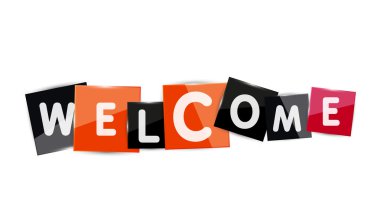 Welcome word with each letter on separate square plate