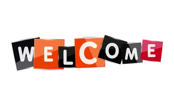 Welcome word with each letter on separate square plate — Stockvector