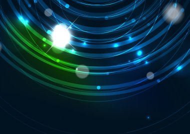 Satırları yıldız ve ışık efektleri - fütüristik daire ile karanlık uzayda parlayan renk