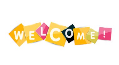 Welcome word on square paper pieces