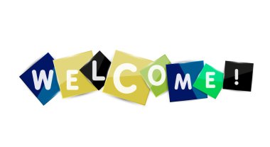 Welcome word on square paper pieces