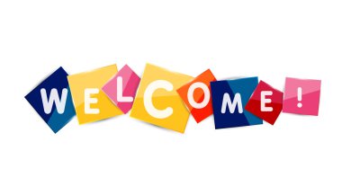 Welcome word on square paper pieces