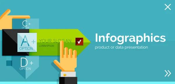 Infographic επίπεδη σχεδίαση πανό με τα χέρια — Διανυσματικό Αρχείο