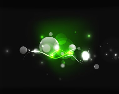 Parlak parlak kabarcıklar ve karanlık uzayda yıldız